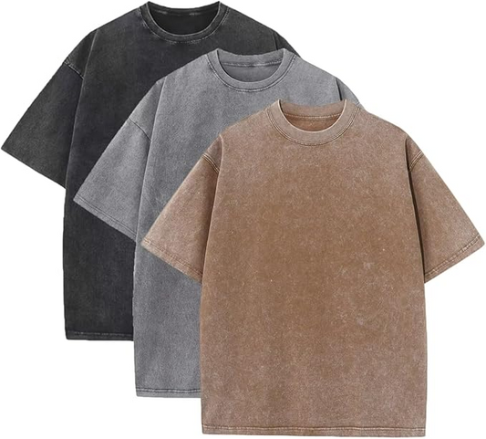 3 Pack Men's Oversized Heavy Cotton T-Shirts Vintage Tee Loose Fit Short Sleeve Casual Shirts for Men